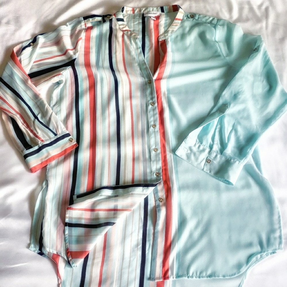Calvin Klein Womens Sheer Tunic Blouse Sz L